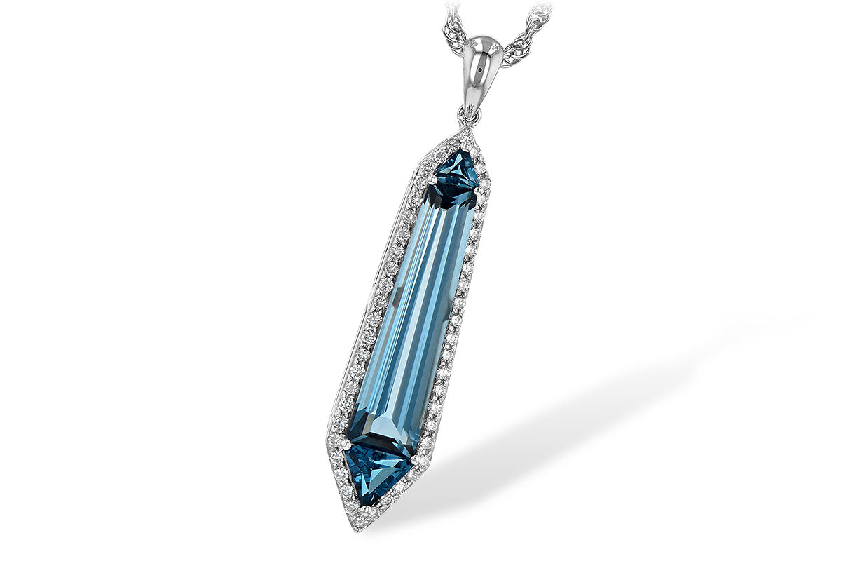 Allison Kaufman London Blue Topaz & Diamond Necklace in 14K White Gold, 3.70 ctw