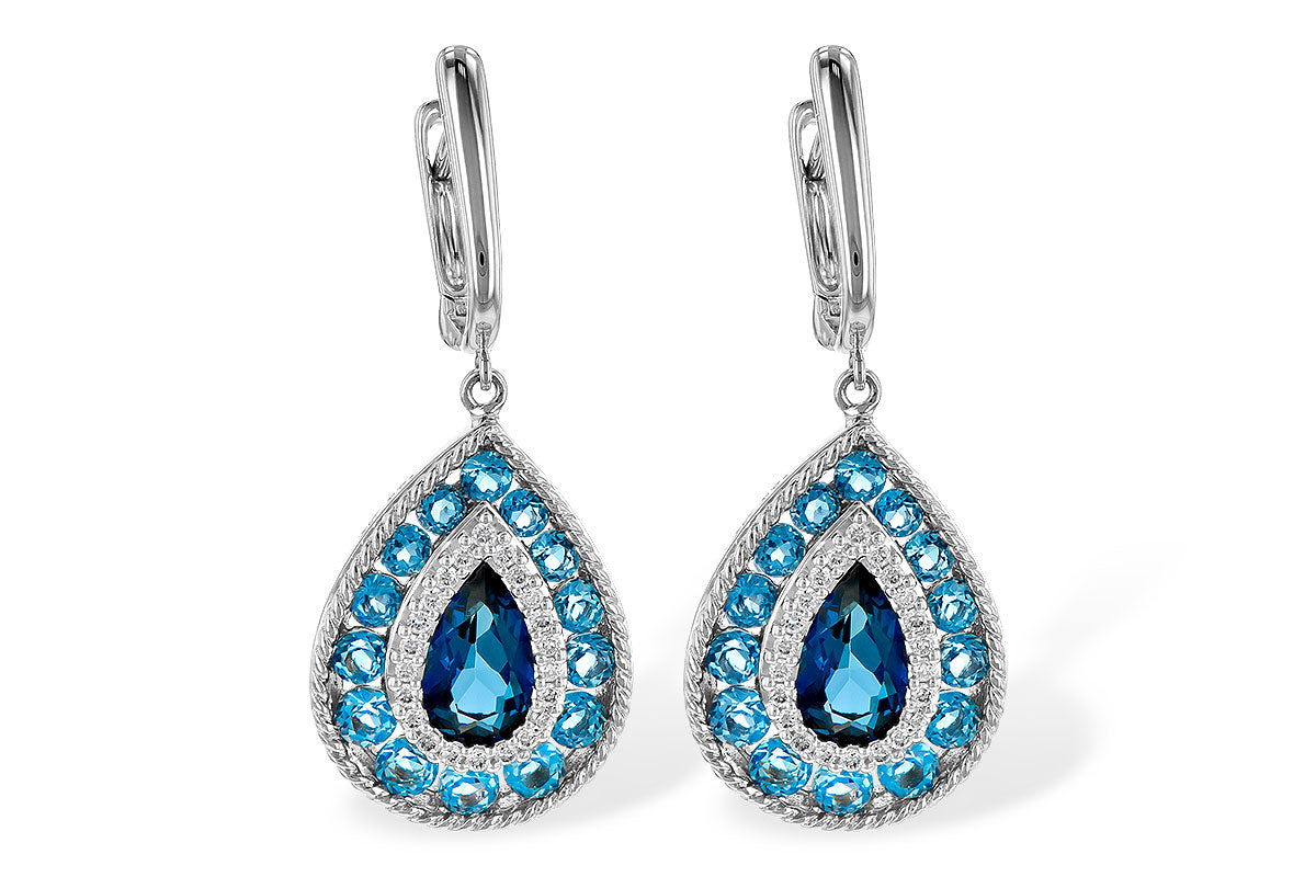 Allison Kaufman Blue Topaz & Diamond Earrings in 14K White Gold, 3.32 ctw