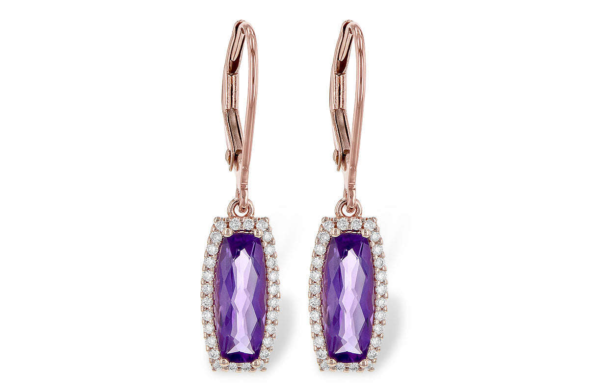 Allison Kaufman Amethyst & Diamond Earrings in 14K Rose Gold, 1.78 ctw