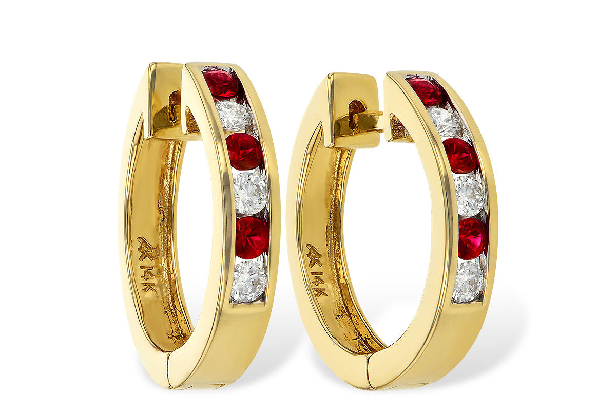 Allison Kaufman Ruby & Diamond Earrings in 14K Yellow Gold, 0.50 ctw