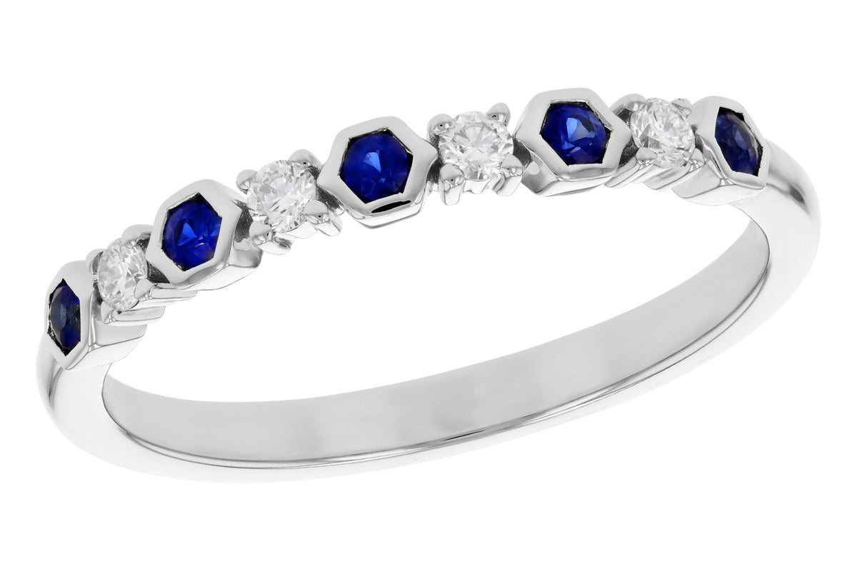 Allison Kaufman Sapphire & Diamond Wedding Band in 14K White Gold, 0.24 ctw
