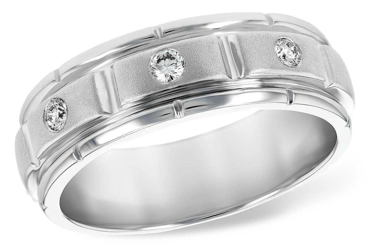 Allison Kaufman Diamond Men's Wedding Band in 14K White Gold, 0.16 ctw