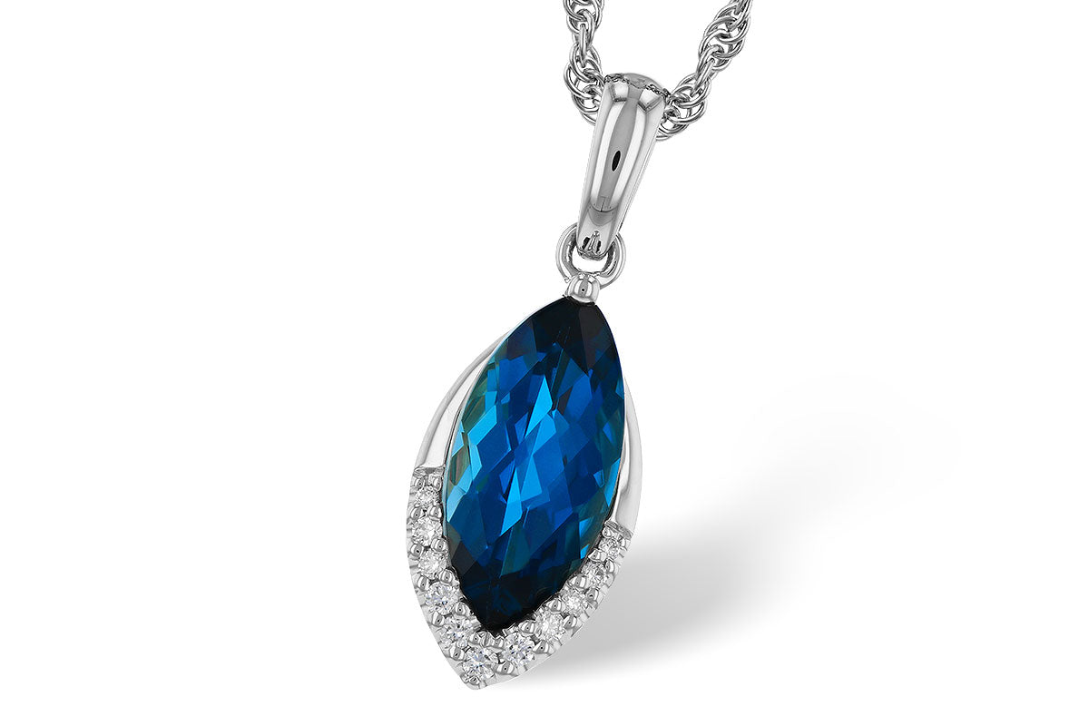 Allison Kaufman London Blue Topaz & Diamond Necklace in 14K White Gold, 2.20 ctw