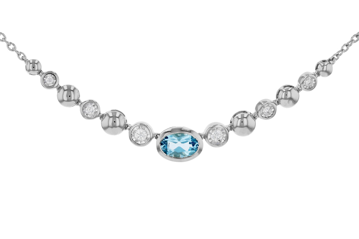 Allison Kaufman Blue Topaz & Diamond Necklace in 14K White Gold, 0.95 ctw (N8797)