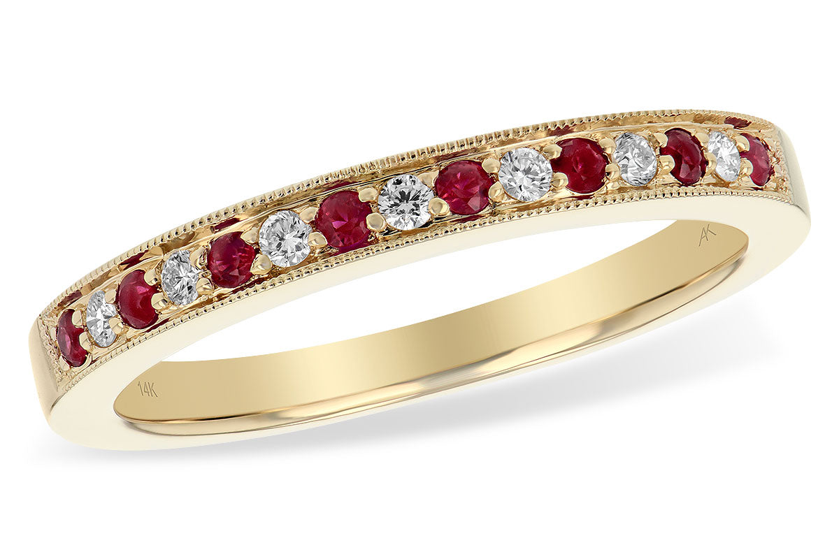 Allison Kaufman Ruby & Diamond Wedding Band in 14K Yellow Gold, 0.21 ctw