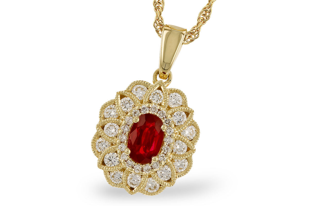 Allison Kaufman Ruby & Diamond Necklace in 14K Yellow Gold, 1.07 ctw