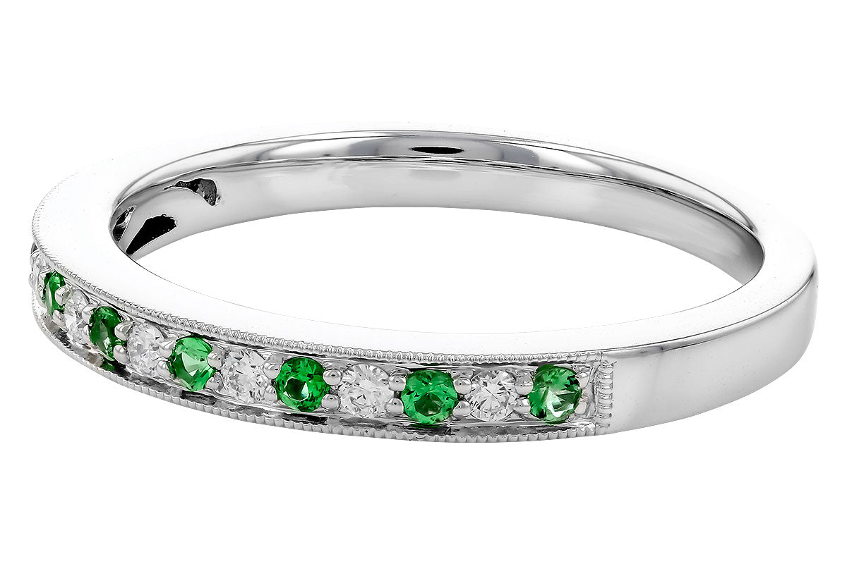 Allison Kaufman Emerald & Diamond Wedding Band in 14K White Gold, 0.16 ctw, alternate view
