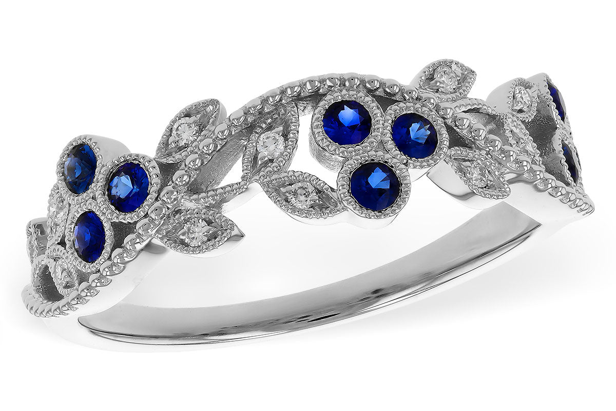 Allison Kaufman Sapphire & Diamond Wedding Band in 14K White Gold, 0.29 ctw (W2698)