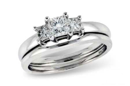 Allison Kaufman Princess-Cut Diamond Bridal Set in 14K White Gold, 0.60 ctw