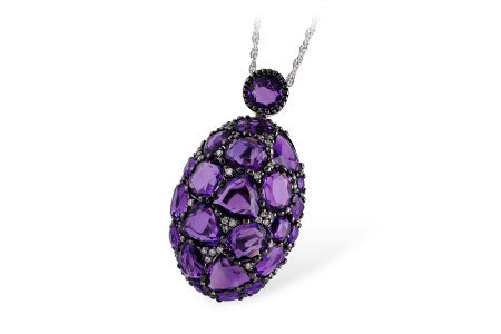 Allison Kaufman Amethyst & Diamond Necklace in 14K White Gold, 6.28 ctw