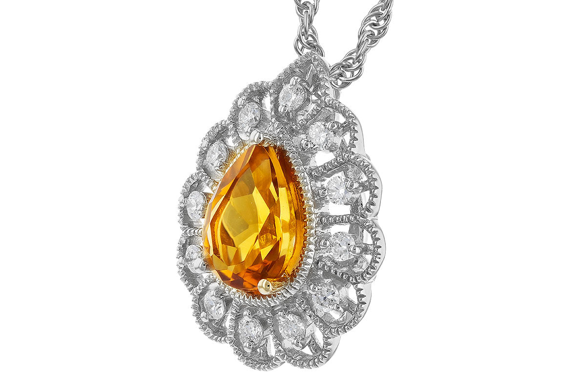 Allison Kaufman Citrine & Diamond Necklace in 14K White Gold, 0.75 ctw, alternate view
