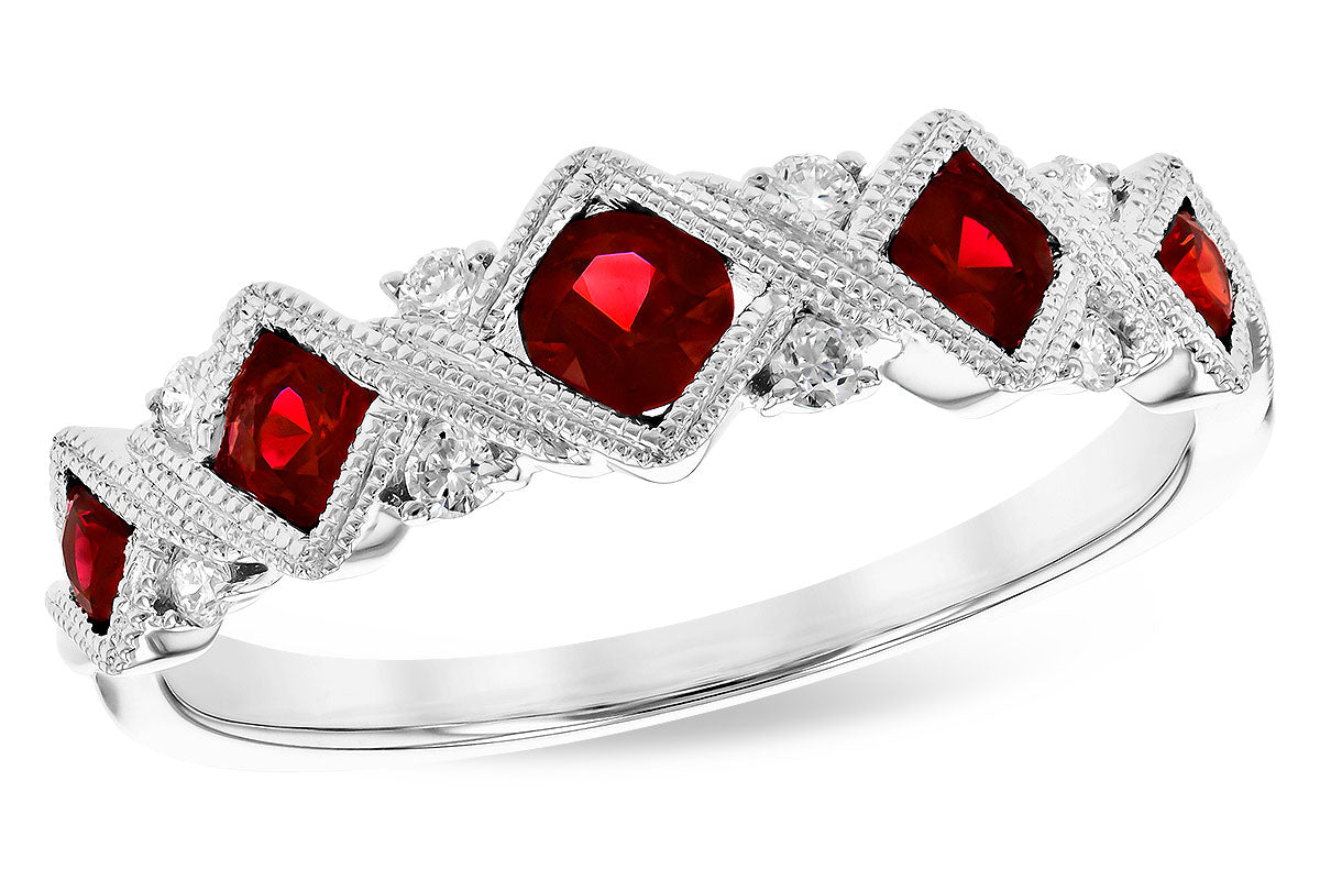 Allison Kaufman Ruby & Diamond Wedding Band in 14K White Gold, 0.58 ctw