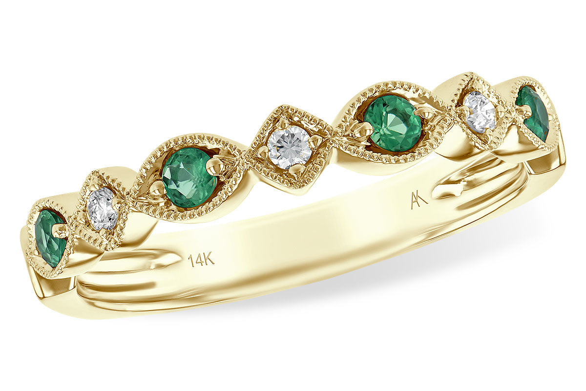 Allison Kaufman Emerald & Diamond Wedding Band in 14K Yellow Gold, 0.21 ctw
