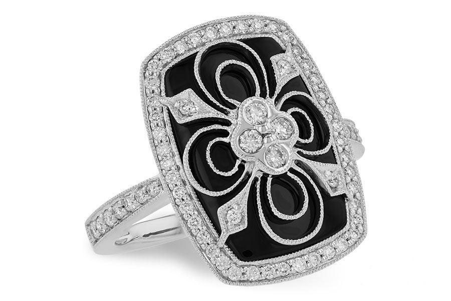 Allison Kaufman Onyx & Diamond Ring in 14K White Gold, 0.44 ctw