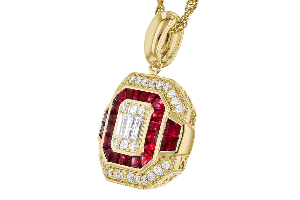 Allison Kaufman Ruby & Diamond Necklace in 14K Yellow Gold, 1.35 ctw, alternate view