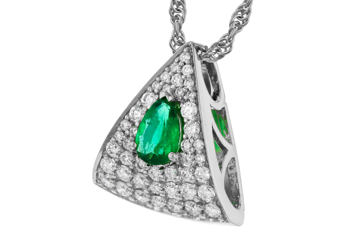 Allison Kaufman Emerald & Diamond Necklace in 14K White Gold, 0.60 ctw, alternate view