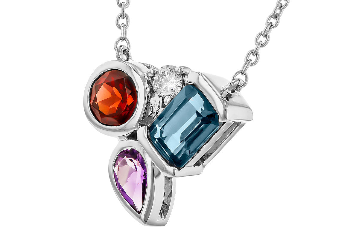 Allison Kaufman Multi-Gemstone & Diamond Necklace in 14K White Gold, 1.24 ctw, alternate view
