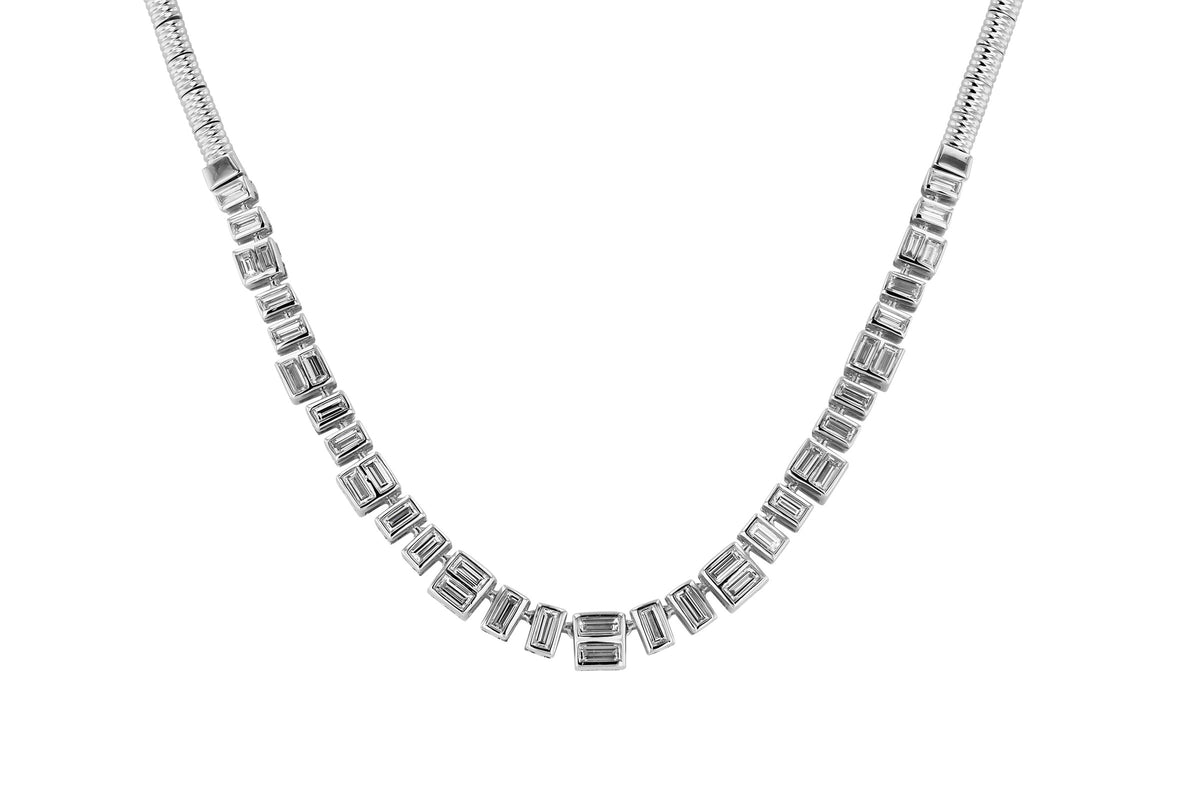Allison Kaufman Baguette Diamond Necklace in 14K White Gold, 1.80 ctw