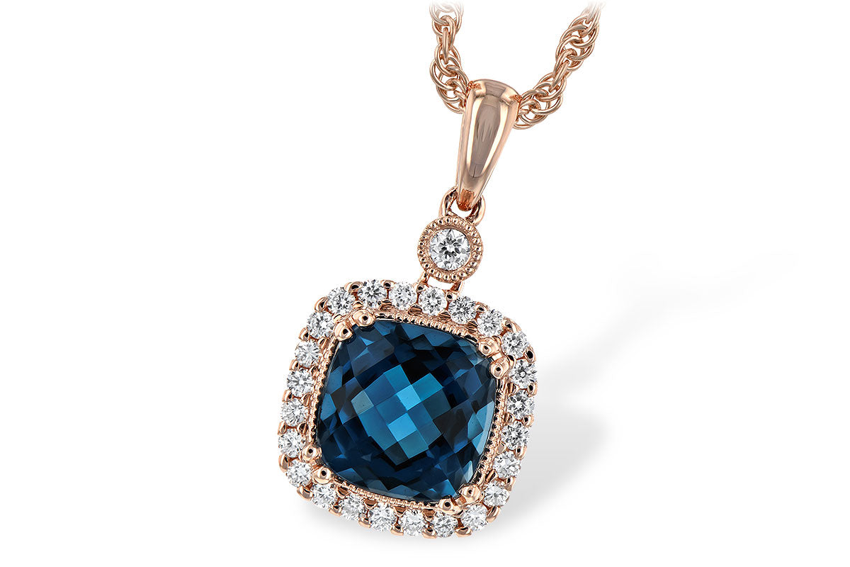 Allison Kaufman London Blue Topaz & Diamond Necklace in 14K Rose Gold, 1.80 ctw