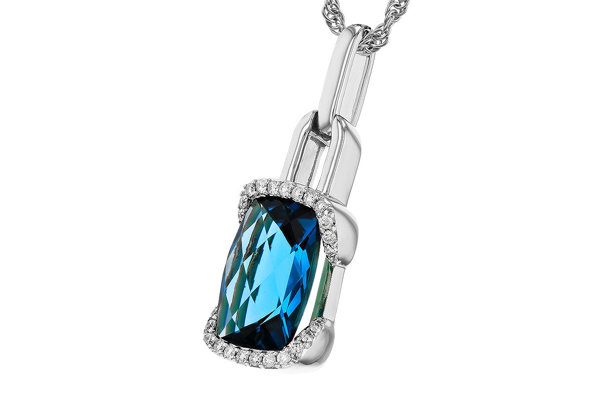 Allison Kaufman London Blue Topaz & Diamond Necklace in 14K White Gold, 3.90 ctw, alternate view