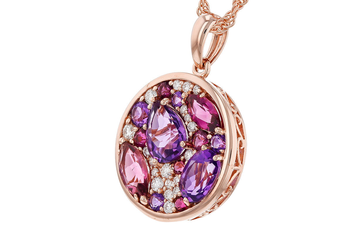 Allison Kaufman Amethyst, Pink Tourmaline & Diamond Necklace in 14K Rose Gold, 2.00 ctw, alternate view