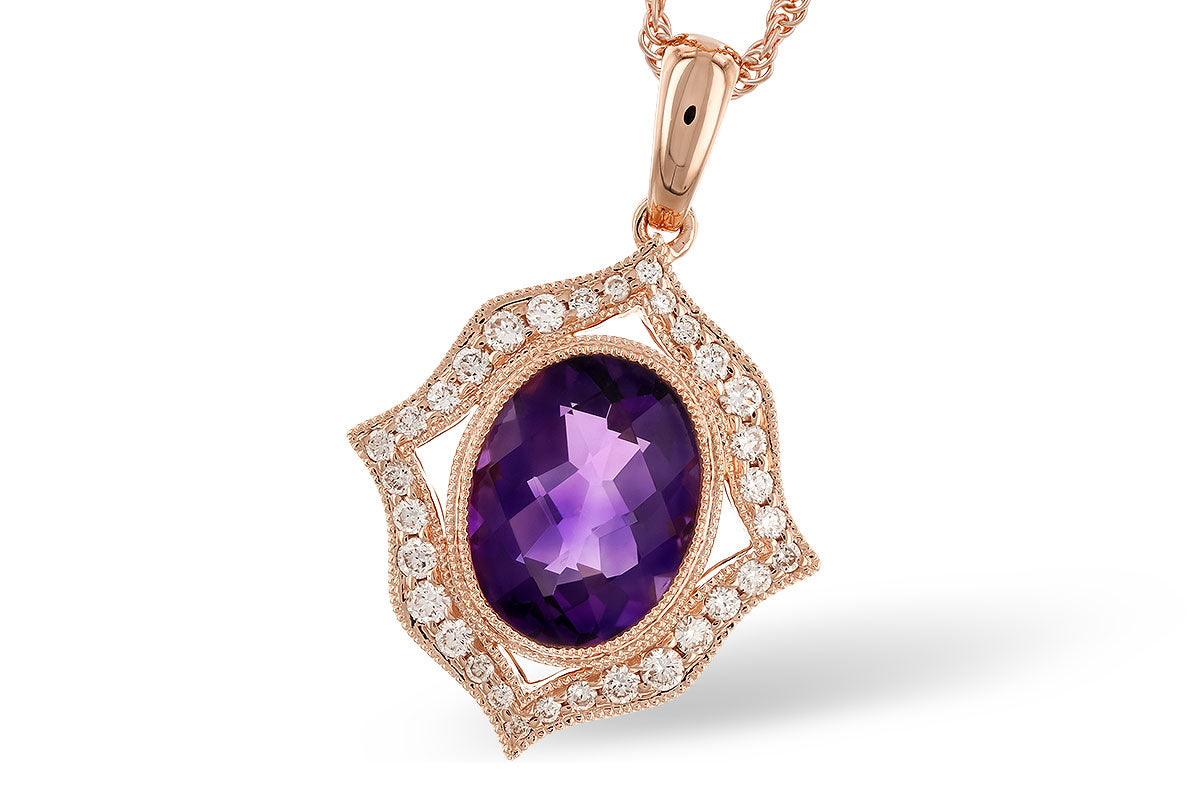 Allison Kaufman Amethyst & Diamond Necklace in 14K Rose Gold, 1.70 ctw (N8483)