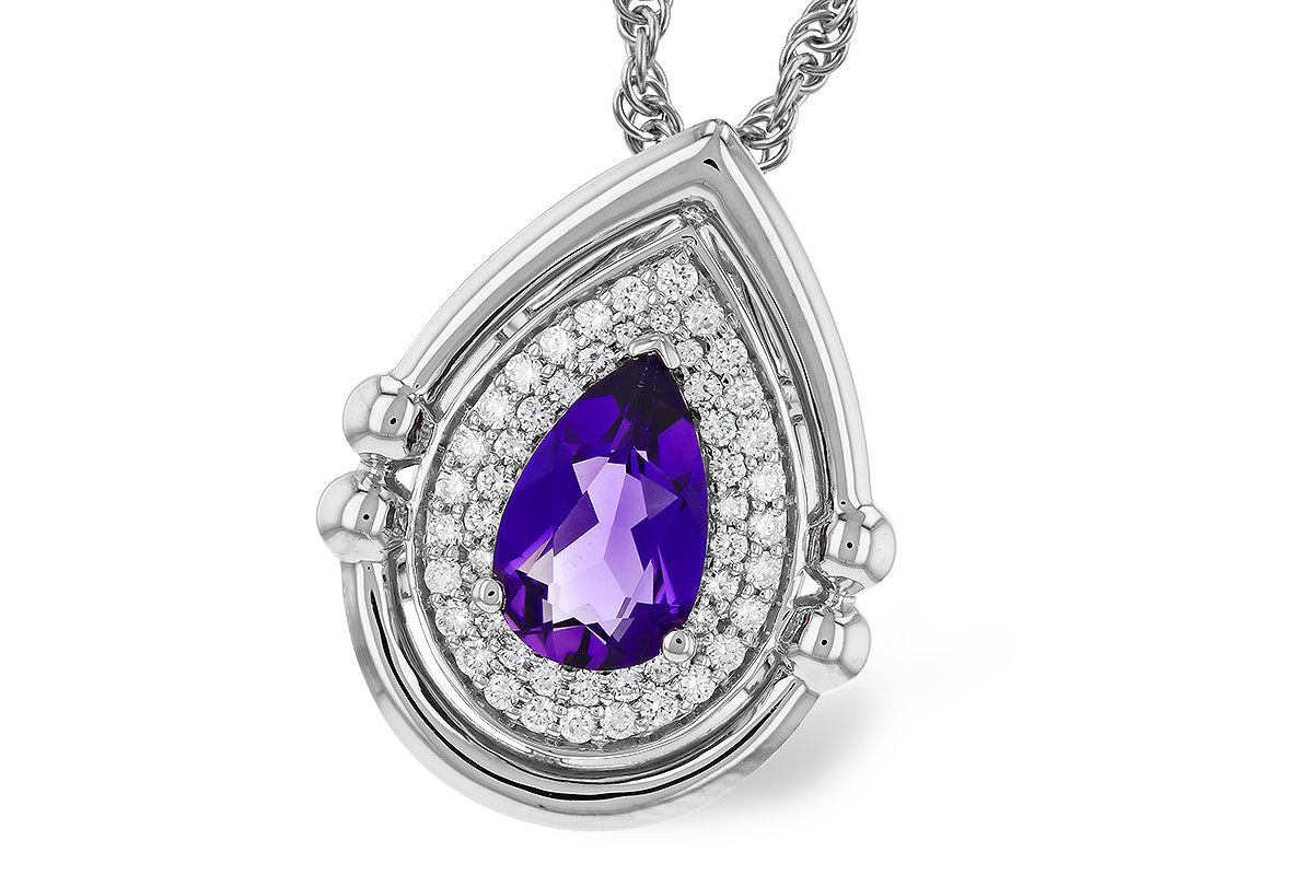 Allison Kaufman Amethyst & Diamond Necklace in 14K White Gold, 0.86 ctw