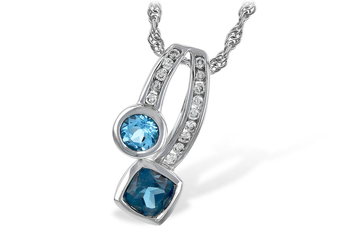 Allison Kaufman Blue Topaz & Diamond Necklace in 14K White Gold, 1.04 ctw