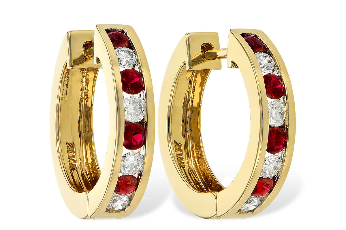 Allison Kaufman Ruby & Diamond Earrings in 14K Yellow Gold, 1.02 ctw