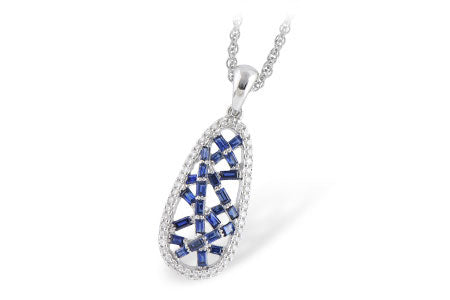 Allison Kaufman Sapphire & Diamond Necklace in 14K White Gold, 0.53 ctw
