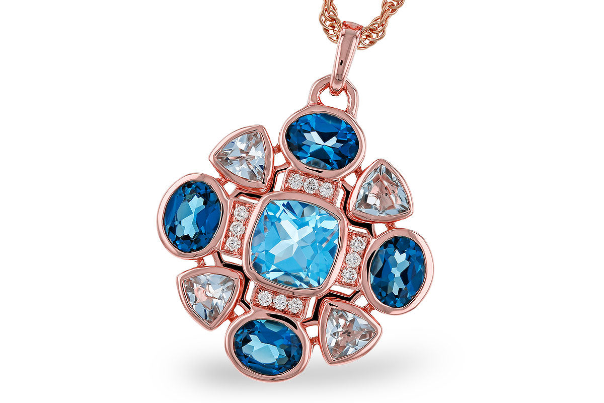 Allison Kaufman Blue Topaz & Diamond Necklace in 14K Rose Gold, 3.25 ctw