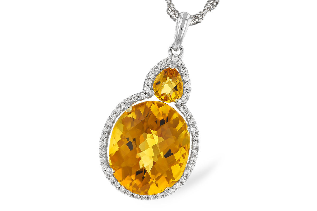 Allison Kaufman Citrine & Diamond Necklace in 14K White Gold, 5.85 ctw