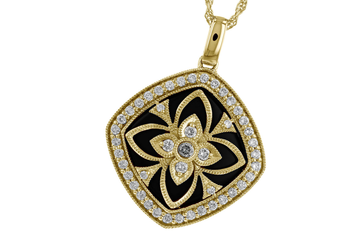 Allison Kaufman Onyx & Diamond Necklace in 14K Yellow Gold, 0.48 ctw