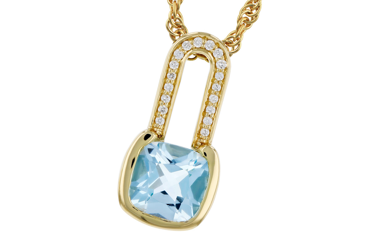 Allison Kaufman Blue Topaz & Diamond Necklace in 14K Yellow Gold, 0.95 ctw (N8832)