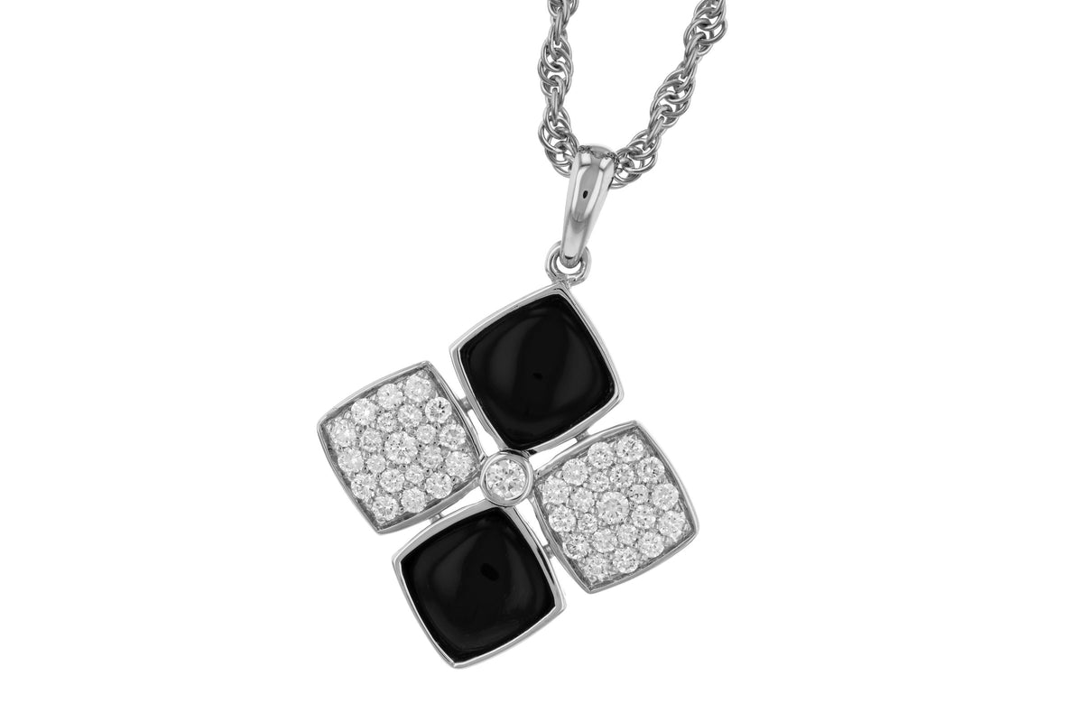 Allison Kaufman Onyx & Diamond Necklace in 14K White Gold, 1.50 ctw