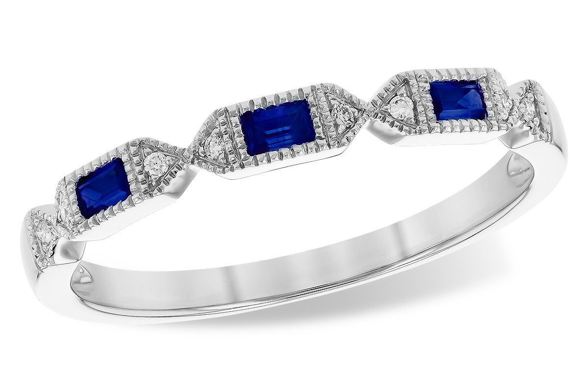 Allison Kaufman Sapphire & Diamond Wedding Band in 14K White Gold, 0.15 ctw