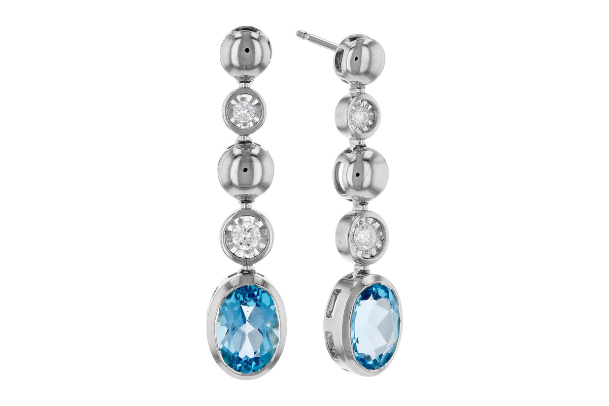 Allison Kaufman Blue Topaz & Diamond Earrings in 14K White Gold, 1.76 ctw