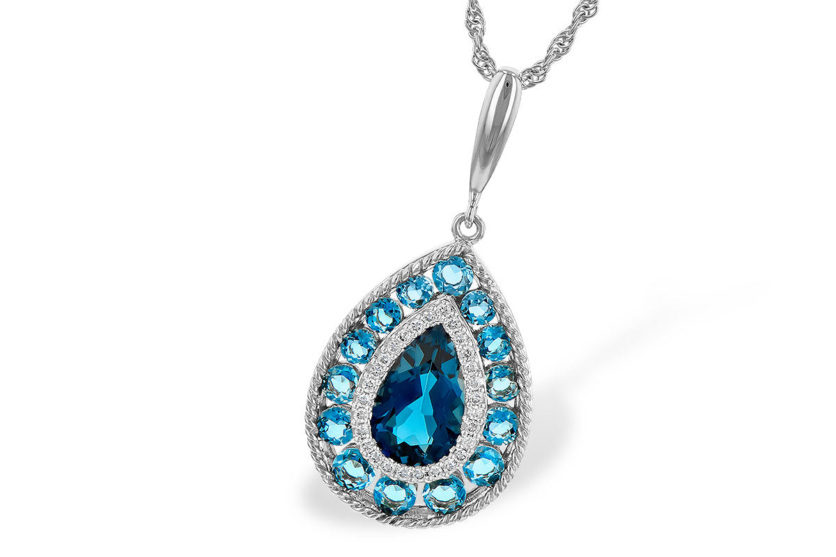 Allison Kaufman Blue Topaz & Diamond Necklace in 14K White Gold, 2.65 ctw (N8092)