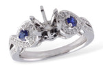 Allison Kaufman Sapphire & Diamond Engagement Ring Semi-Mount in 14K White Gold, 0.49 ctw