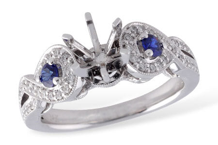 Allison Kaufman Sapphire & Diamond Engagement Ring Semi-Mount in 14K White Gold, 0.49 ctw