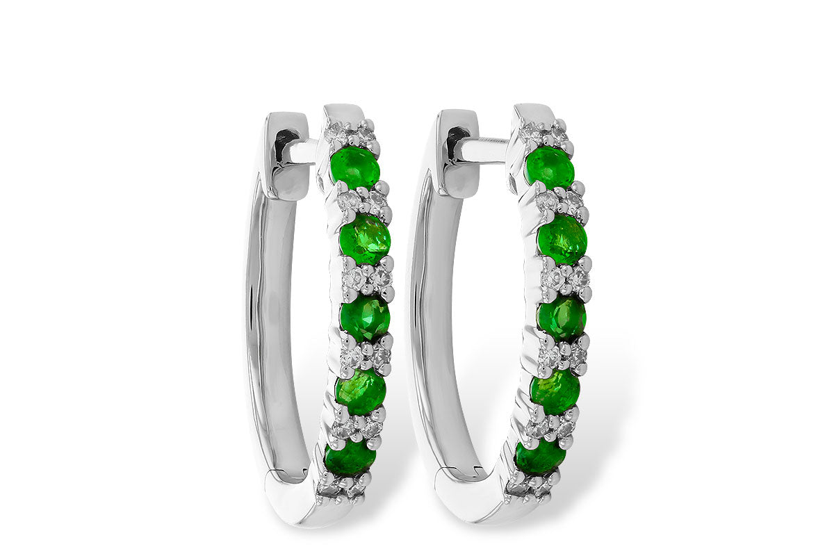 Allison Kaufman Emerald & Diamond Earrings in 14K White Gold, 0.31 ctw