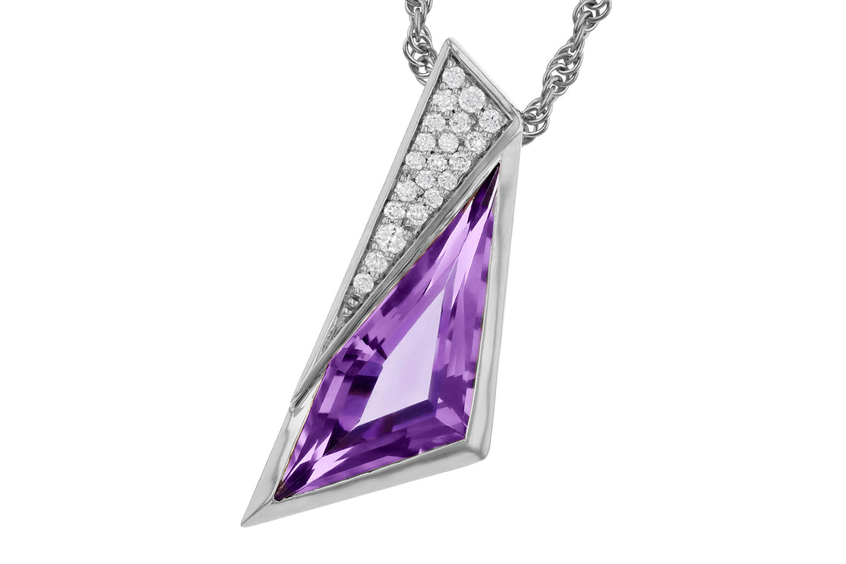 Allison Kaufman Amethyst & Diamond Necklace in 14K White Gold, 2.33 ctw