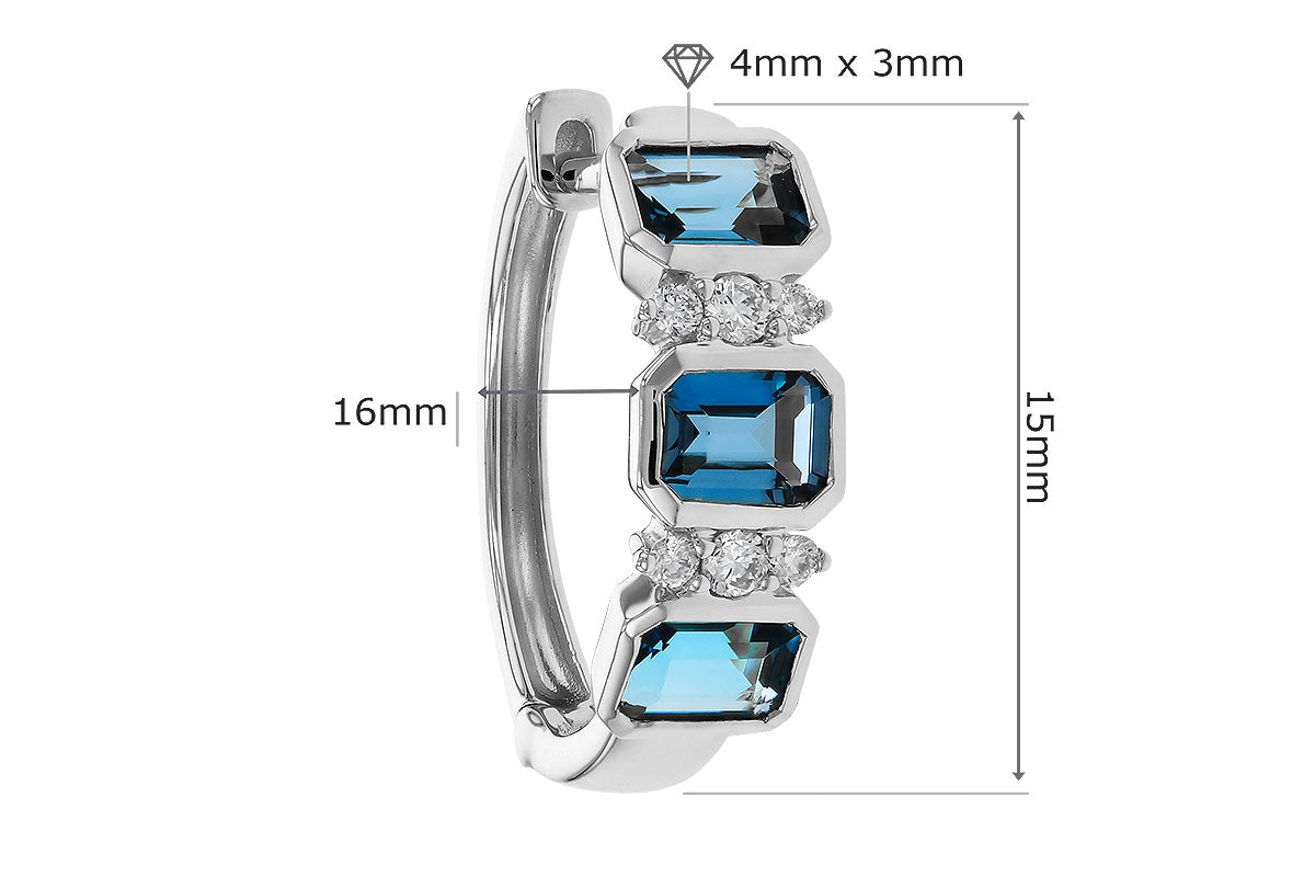 Allison Kaufman London Blue Topaz & Diamond Earrings in 14K White Gold, 1.48 ctw, alternate view