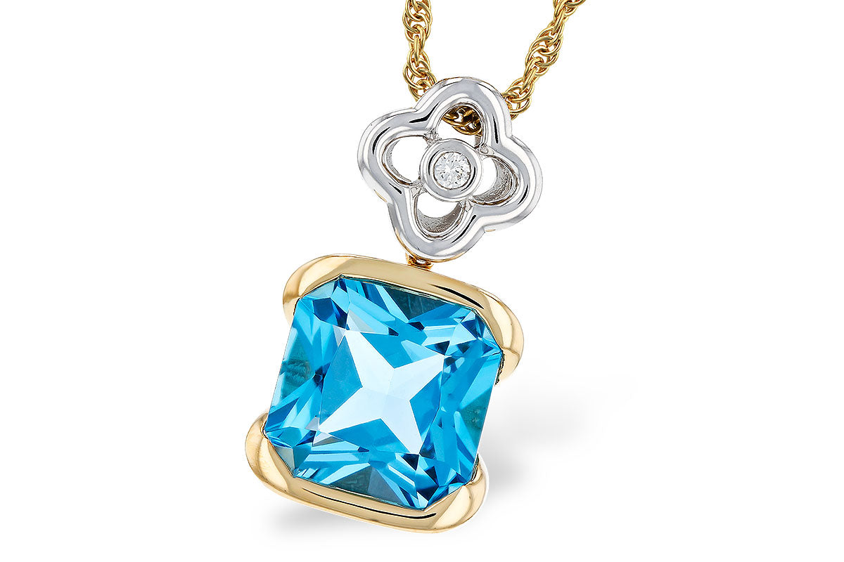 Allison Kaufman Blue Topaz & Diamond Necklace in 14K Yellow & White Gold, 3.52 ctw
