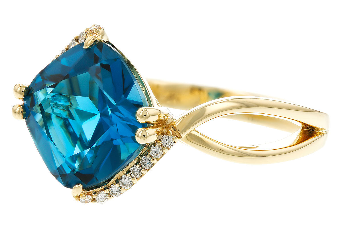 Allison Kaufman London Blue Topaz & Diamond Ring in 14K Yellow Gold, 4.50 ctw, alternate view