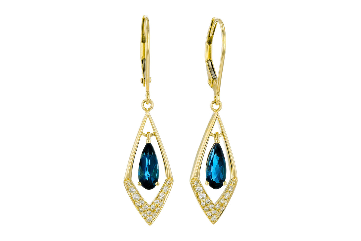 Allison Kaufman London Blue Topaz & Diamond Earrings in 14K Yellow Gold, 1.22 ctw