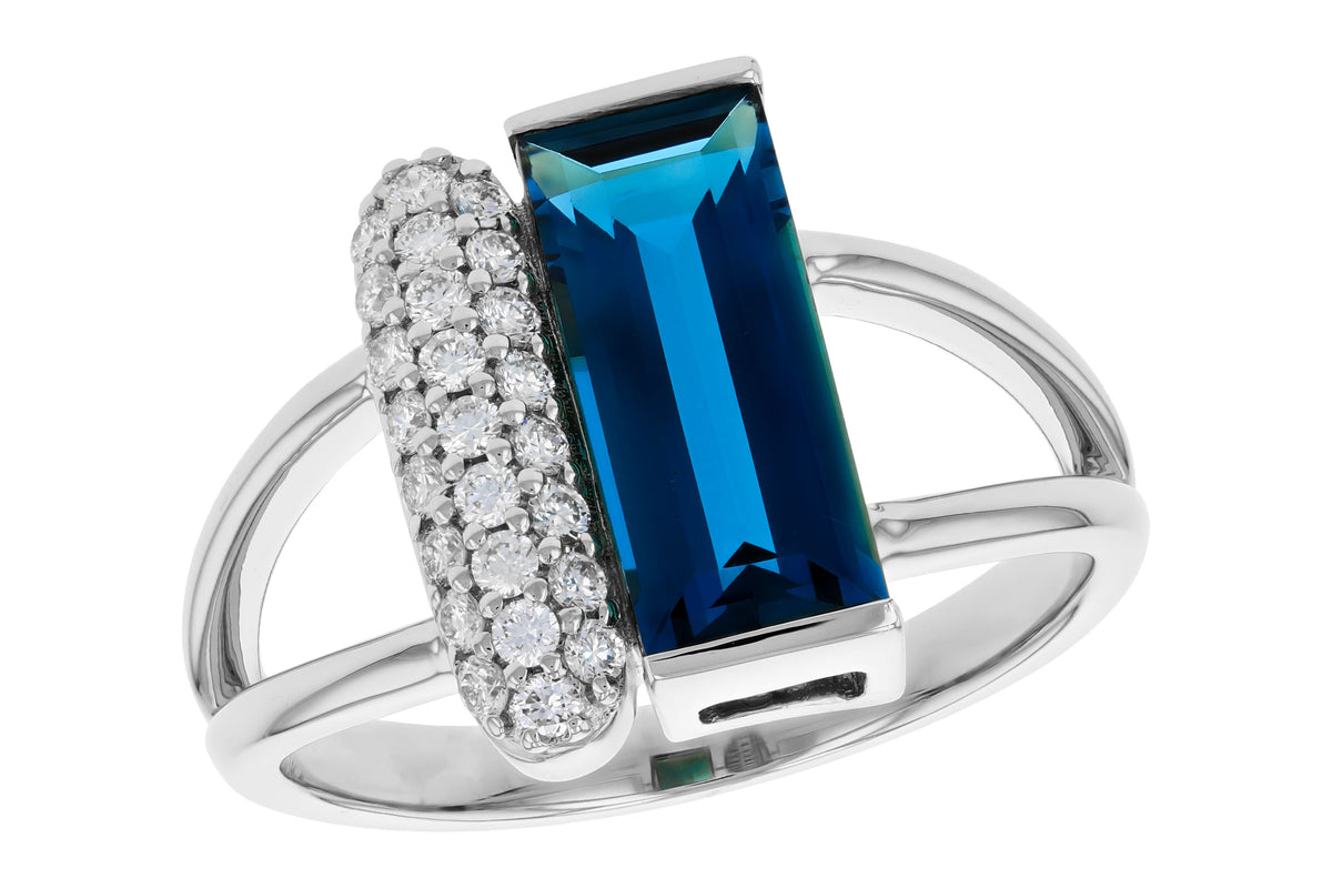 Allison Kaufman London Blue Topaz & Diamond Ring in 14K White Gold, 2.92 ctw