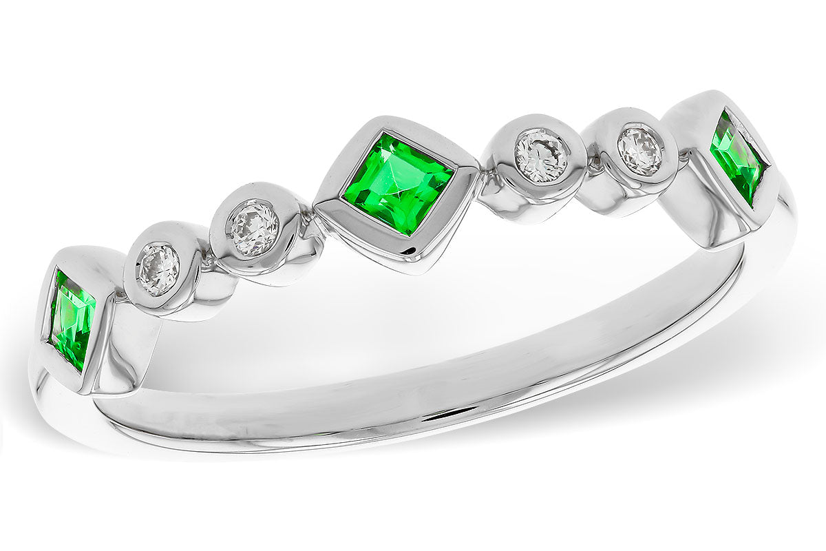 Allison Kaufman Emerald & Diamond Wedding Band in 14K White Gold, 0.19 ctw (W2654)