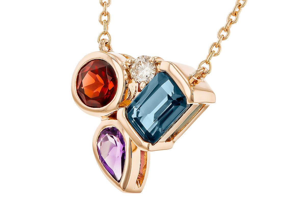 Allison Kaufman Multi-Gemstone & Diamond Necklace in 14K Rose Gold, 1.24 ctw, alternate view