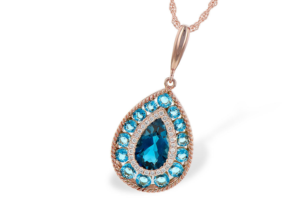 Allison Kaufman Blue Topaz & Diamond Necklace in 14K Rose Gold, 2.65 ctw (N8092)